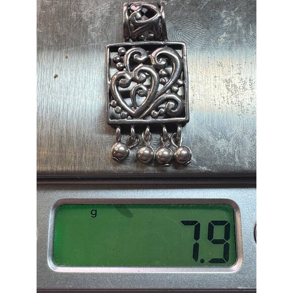 Vintage Estate Sterling Silver 925 Heart Scroll Dangle Pendant Thailand 7.9g - Picture 9 of 9